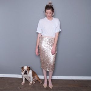 Gold sequined skirt.